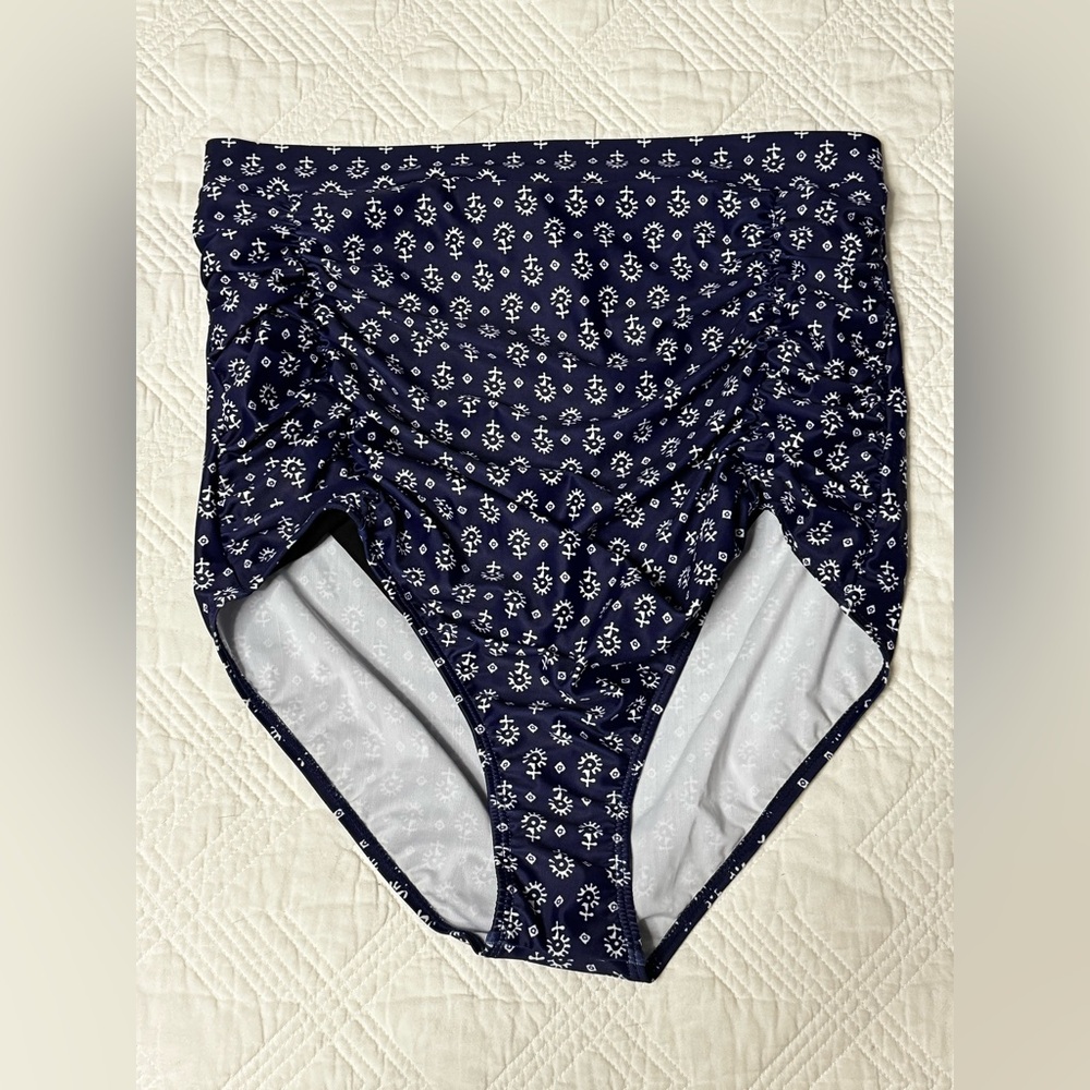 COCOSHIP NWOT Dark Blue Floral High Waisted Ruched Front Swim Bottoms XXXL